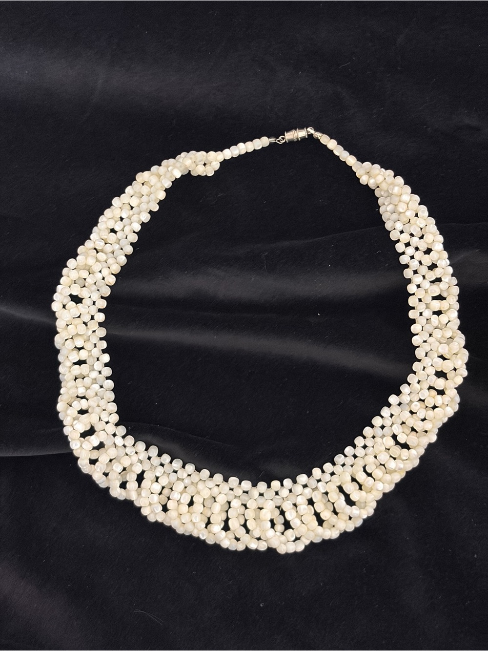 Vintage White Beaded Multi Strand Collar Necklace. Boho Bridal